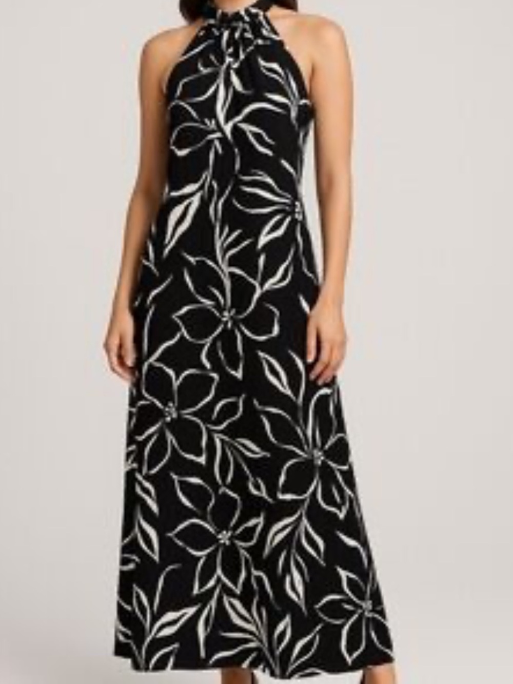 White House Black Market Black Midi Maxi Dress with White Floral Print